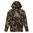 Olivgrüner Troy Lee Designs Badge Hoodie aus Baumwolle, Freizeitbekleidung, mit Camouflage-Muster und Logo-Print.