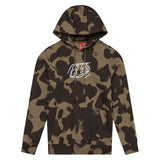 Olivgrüner Troy Lee Designs Badge Hoodie aus Baumwolle, Freizeitbekleidung, mit Camouflage-Muster und Logo-Print.