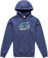 Troy Lee Designs Badge Hoodie in dunkelblau Heather, bequeme Freizeitbekleidung mit Logo-Print, weiches Material, sportlicher Stil