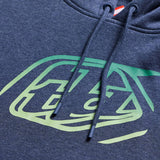 Troy Lee Designs Badge Hoodie in dunkelblau Heather, bequeme Freizeitbekleidung mit stylischem Logo auf der Vorderseite.