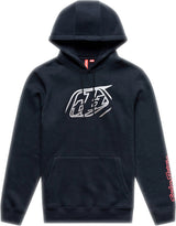 Schwarze und graue Troy Lee Designs Badge Hoodie, Freizeitbekleidung mit Logo-Design, bequem und stylisch für den Alltag.