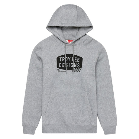 Graue Melierte Troy Lee Designs Stamp Hoodie, bequeme Freizeitbekleidung mit stilvollem Design, auf dem Bild sichtbar.
