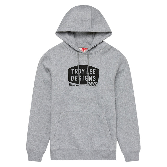 Graue Melierte Troy Lee Designs Stamp Hoodie, bequeme Freizeitbekleidung mit stilvollem Design, auf dem Bild sichtbar.