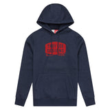 Troy Lee Designs Stamp Hoodie in dunkelblau meliert, bequeme Freizeitbekleidung mit sportlichem Design, auf dem Rücken sichtbar.