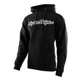 Schwarzer Jugend Hoodie von TROY LEE DESIGNS, bequemes Freizeitbekleidungsstück mit Logo-Print, auf einem weißen Hintergrund.