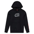 Schwarze Jugend-Hoodie von TROY LEE DESIGNS mit Badge-Design, bequeme Freizeitbekleidung für junge Fahrer.