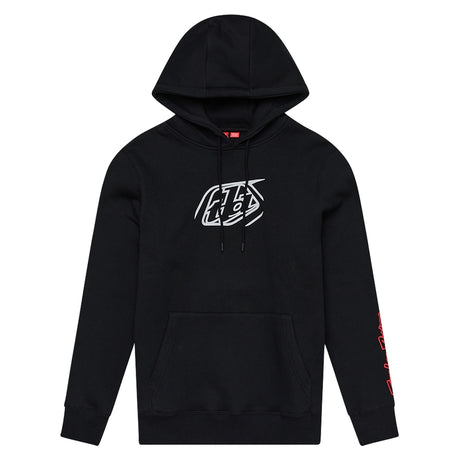 Schwarze Jugend-Hoodie von TROY LEE DESIGNS mit Badge-Design, bequeme Freizeitbekleidung für junge Fahrer.