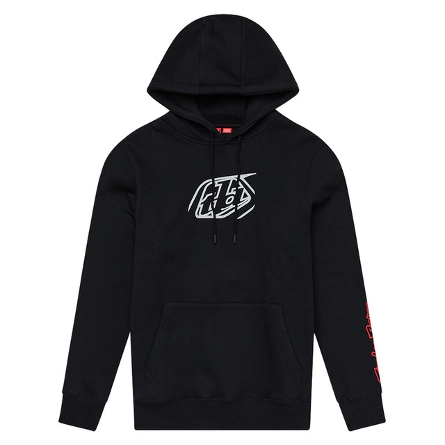 Schwarze Jugend-Hoodie von TROY LEE DESIGNS mit Badge-Design, bequeme Freizeitbekleidung für junge Fahrer.