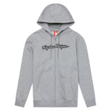 Grauer Troy Lee Designs Zip-up Signature Hoodie aus meliertem Freizeitstoff, bequemes Design, frontal mit Reißverschluss.