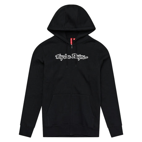 Troy Lee Designs Zip Up Signature Hoodie in Schwarz, bequeme Freizeitbekleidung mit Reißverschluss und Markenlogo auf der Vorderseite