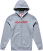 Grauer TROY LEE DESIGNS Zip-up Signature Hoodie aus Freizeitbekleidung, mit grauem, heather und roten Details sichtbar.