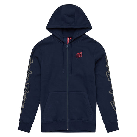 Troy Lee Designs Zip-up Hoodie in Dunkelblau, Freizeitbekleidung mit Markenlogo, weiche Kapuzenjacke für Komfort und Stil