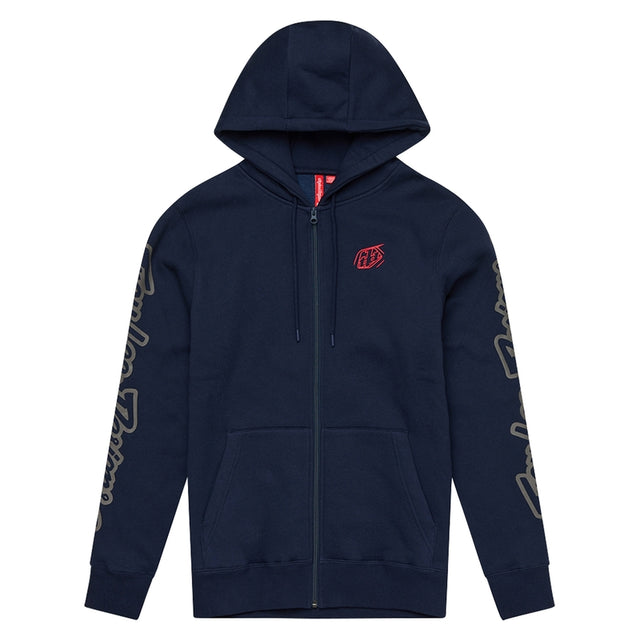 Troy Lee Designs Zip-up Hoodie in Dunkelblau, Freizeitbekleidung mit Markenlogo, weiche Kapuzenjacke für Komfort und Stil