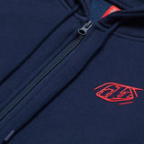 Troy Lee Designs Hoodie in Dunkelblau, bequeme Freizeitbekleidung mit Reißverschluss und Markenlogo auf der Brust.