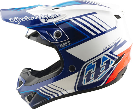 Motocrosshelm Troy Lee Designs GP Pro Mips in Segment Blau und Weiß, robuster Schutz für Offroad-Fahrer