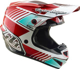 Motocrosshelm Troy Lee Designs GP Pro Mips in Rot und Weiß mit Schutzvisier und Belüftungsöffnungen.