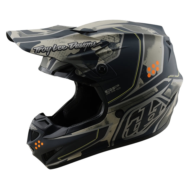 Schwarzer Troy Lee Designs GP Pro Trooper Motocrosshelm mit Belüftungsöffnungen und visier, Schutzhelm für Offroad-Motocross