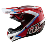 Motocrosshelm von TROY LEE DESIGNS, GP Shutter Design in Rot und Weiß, mit Visier und Belüftungsöffnungen.