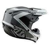 Motocrosshelm von TROY LEE DESIGNS in Grau und Weiß mit schützender Visier- und Belüftungsdesign.