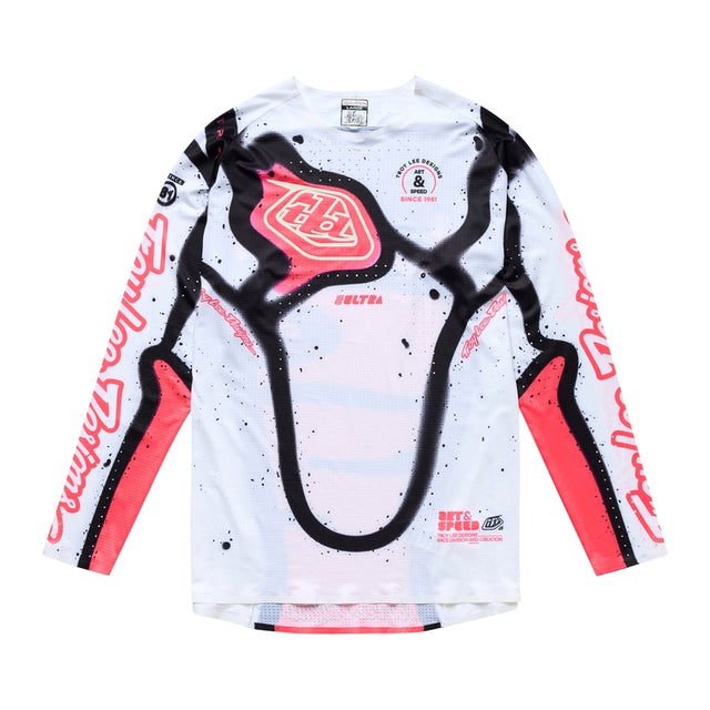 Troy Lee Designs MX-Jersey Se Ultra Membran in Weiß und Infra-Rot, atmungsaktive und wasserdichte Motocross-Trikot, seitlich sichtbar