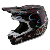 Motocrosshelm Troy Lee Designs SE5 Carbon Torched in Schwarz und Rot mit belüftetem Design und visier.