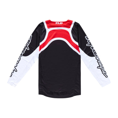 Troy Lee Designs GP Pro Swerve MX-Jersey in Schwarz und Rot mit auffälligem Rennsport-Design, bequemes Fahrradtrikot für Motocross.