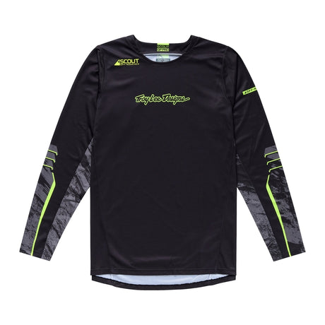 Schwarze Troy Lee Designs Scout GP Pro MX-Jersey mit langen Ärmeln und sportlichem Design, für Motocross-Fahrer.