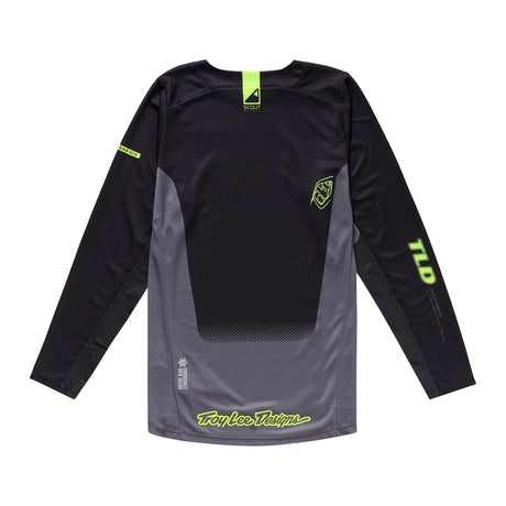 Schwarze Troy Lee Designs Scout GP Pro Fade Out MX-Jersey mit farbverlauf und sportlichem Design.
