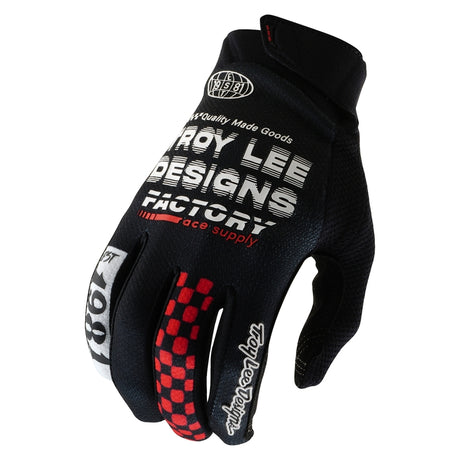 Schwarze Troy Lee Designs GP Pro Factory MX-Handschuhe mit robustem Material und knöchelprotektoren, für Motorradsport geeignet