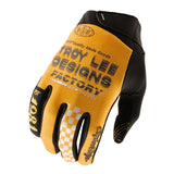 Troy Lee Designs GP Pro Factory MX-Handschuhe in Gold mit gepolstertem Handrücken und langlebigem Material