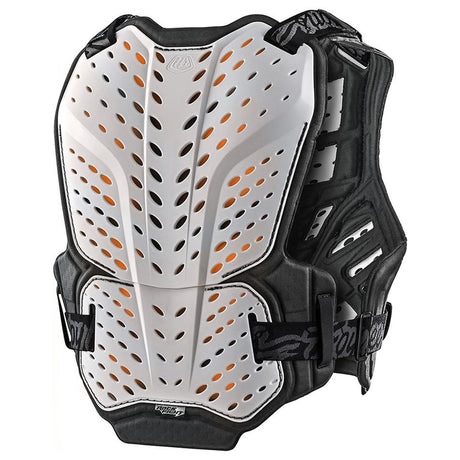 Troy Lee Designs Rockfight Ce Brustprotektor in Weiß, schützende Protektor-Body für den Radsport, auf einem weißen Hintergrund sichtbar