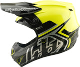 Motocrosshelm Troy Lee Designs GP Pro Mips für Kinder, Mono Flo Gelb, mit Schutz und Belüftung, auf weißem Hintergrund.