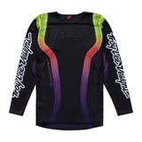 Jugend MX-Jersey von TROY LEE DESIGNS, Se Pro Stripes, schwarz mit bunten Streifen, bequem und strapazierfähig.