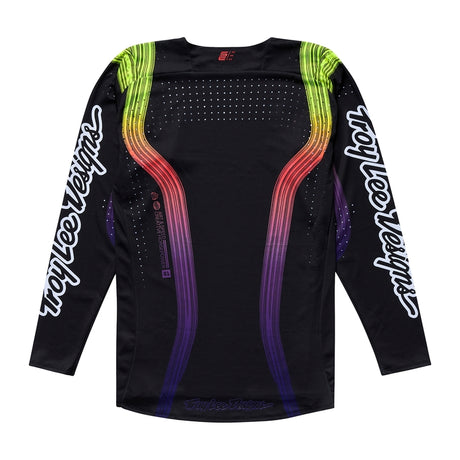 Jugend MX-Jersey von TROY LEE DESIGNS, Se Pro Stripes, schwarz mit bunten Streifen, bequem und strapazierfähig.
