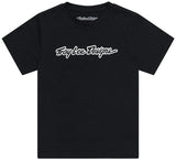 Schwarzes Troy Lee Designs Signature T-Shirt, Freizeitbekleidung, weicher Stoff, bequemes Design, frontale Ansicht.