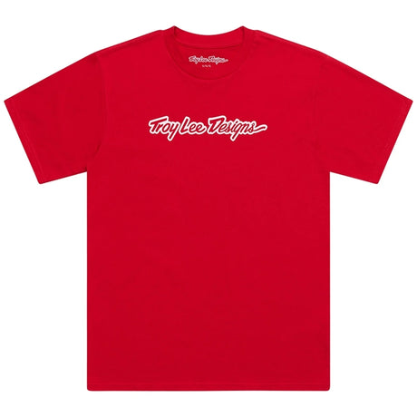 Troy Lee Designs Signature T-Shirt Team Rot, bequeme Freizeitbekleidung, rotes T-Shirt mit Logo, frontale Ansicht