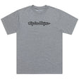 Graues, meliertes Troy Lee Designs Signature T-Shirt aus Freizeitbekleidung, bequemes Design, auf Bild sichtbar.
