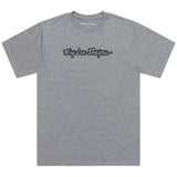 Graues, meliertes Troy Lee Designs Signature T-Shirt aus Freizeitbekleidung, bequemes Design, auf Bild sichtbar.