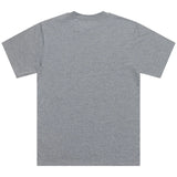 Graues, meliertes Troy Lee Designs Signature T-Shirt aus Freizeitbekleidung, auf einem Model getragen.