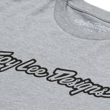 Graues, meliertes Troy Lee Designs Signature T-Shirt aus Freizeitbekleidung, bequem und modisch für den Alltag.