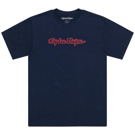 Troy Lee Designs Signature T-Shirt in Dunkelblau, Freizeitbekleidung, weiche Baumwolle, komfortabler Schnitt, frontales Logo.