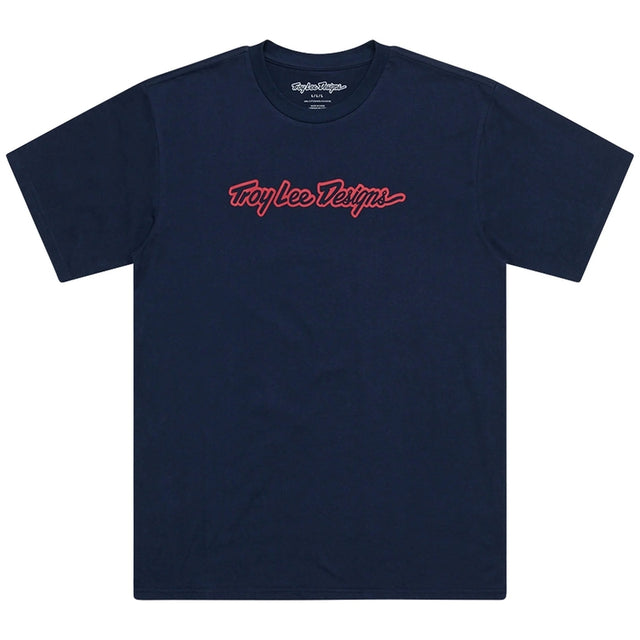 Troy Lee Designs Signature T-Shirt in Dunkelblau, Freizeitbekleidung, weiche Baumwolle, komfortabler Schnitt, frontales Logo.
