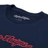 Troy Lee Designs Signature T-Shirt in Dunkelblau, bequeme Freizeitbekleidung aus weichem Stoff, seitliche Nähte und TROY LEE DESIGNS Logo