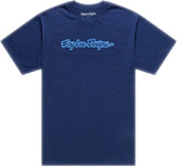 Troy Lee Designs Signature T-Shirt in Dunkelblau und Aero Blau, Freizeitbekleidung für Männer, modernes Design.