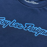 Troy Lee Designs Signature T-Shirt in Dunkelblau und Aero Blau, bequeme Freizeitbekleidung, Frontansicht
