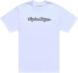 Troy Lee Designs Signature T-Shirt in Weiß und Schwarz, Freizeitbekleidung, bequemes Casual-Shirt, frontale Ansicht