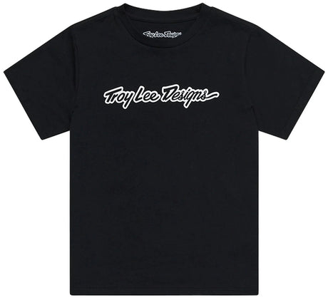 Schwarzes Troy Lee Designs Signature Jugend T-Shirt, Freizeitbekleidung, Frontansicht mit Logo und bequemem Schnitt