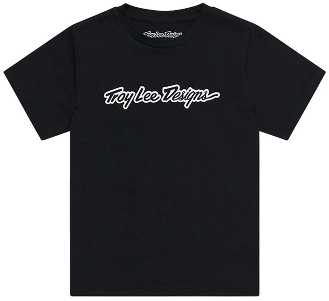 Schwarzes Troy Lee Designs Signature Jugend T-Shirt, Freizeitbekleidung, Frontansicht mit Logo und bequemem Schnitt