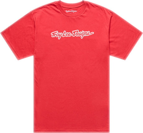 Troy Lee Designs Signature Jugend T-Shirt in Scarlet, Freizeitbekleidung für Jugendliche, bequemes rotes T-Shirt mit Markenlogo