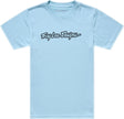 Troy Lee Designs Signature Jugend T-Shirt Dawn Blau, bequeme Freizeitbekleidung mit stylischem Design, auf einem weißen Hintergrund.